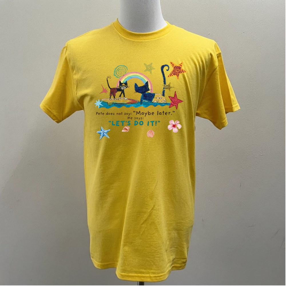 Pete The Cat Let's Do It Surfing Beach Motivational Yellow Vintage T-Shirt